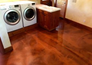 Laundry room with copper metallic floor coating